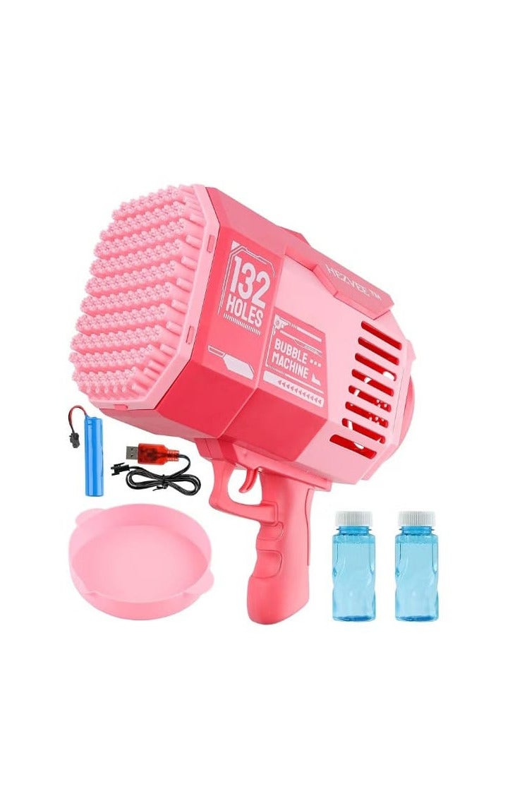 132 Holes Bubble Gun Machine - Bubble Blower Toy with Colorful Lights, Big Bubble Maker for Kids, for Outdoor and Indoor Fun (Pink) - Image 1