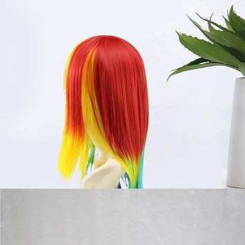 Healifty Rainbow Dash Wig Rainbow Dash Wig Cosplay Wig Gradient Color Charming Full Wigs For Cosplay Girls Party or Daily Use Wig Cap Fashion Dolls Fashion Dolls - Image 3