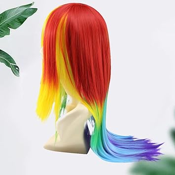 Healifty Rainbow Dash Wig Rainbow Dash Wig Cosplay Wig Gradient Color Charming Full Wigs For Cosplay Girls Party or Daily Use Wig Cap Fashion Dolls Fashion Dolls - Image 2