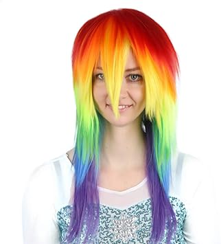 Healifty Rainbow Dash Wig Rainbow Dash Wig Cosplay Wig Gradient Color Charming Full Wigs For Cosplay Girls Party or Daily Use Wig Cap Fashion Dolls Fashion Dolls - Image 5