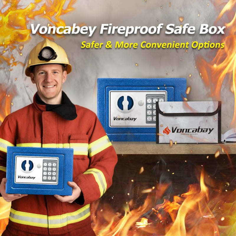 Voncabay Money Safe Box for Home with Sensor Light & Fireproof Security Safe Box for Money Safe with Keys & Pass Code, Lock Box Fireproof Safe with Digital Keypad Blue - Image 3