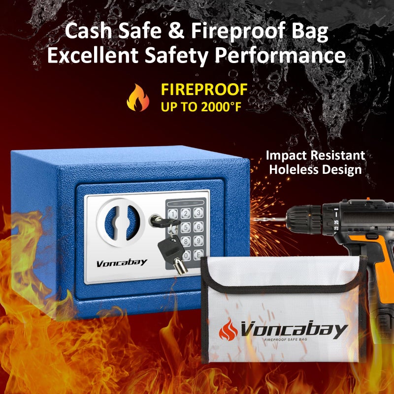 Voncabay Money Safe Box for Home with Sensor Light & Fireproof Security Safe Box for Money Safe with Keys & Pass Code, Lock Box Fireproof Safe with Digital Keypad Blue - Image 5