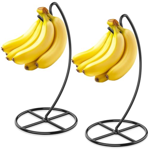 Beesini 2 Pack Banana Holder, Banana Tree Stand Metal, Banana Stand Holder, Holds Up to 15LB Banana or Grape, Banana Rack for Kitchen Counter, Black - Image 1