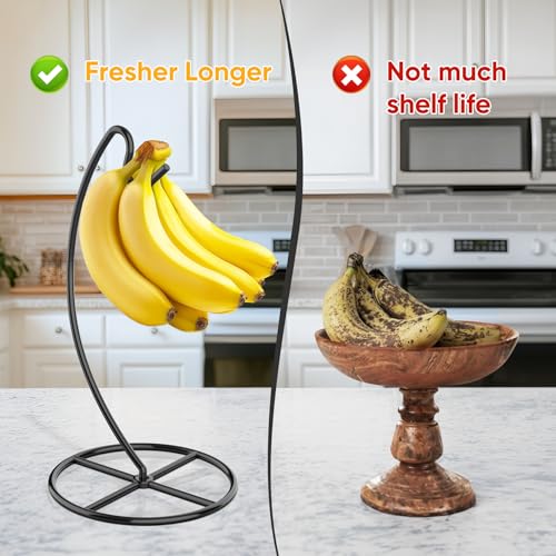 Beesini 2 Pack Banana Holder, Banana Tree Stand Metal, Banana Stand Holder, Holds Up to 15LB Banana or Grape, Banana Rack for Kitchen Counter, Black - Image 2