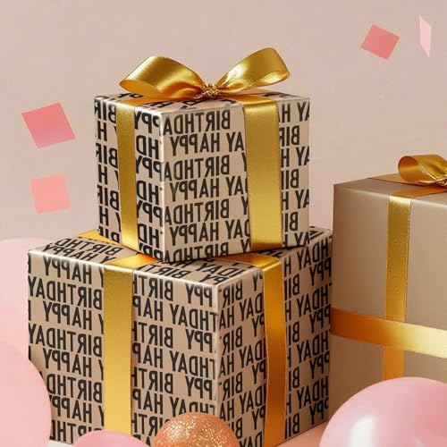 Winjeto Gift Wrapping Paper Roll - Birthday Kraft Wrapping Paper Vintage Style Paper Perfect for Men Women Brown Kraft Paper with Black Pattern Gift Wrap for Birthday Party- 17 inch X 120 inch(10 feet) - Image 4