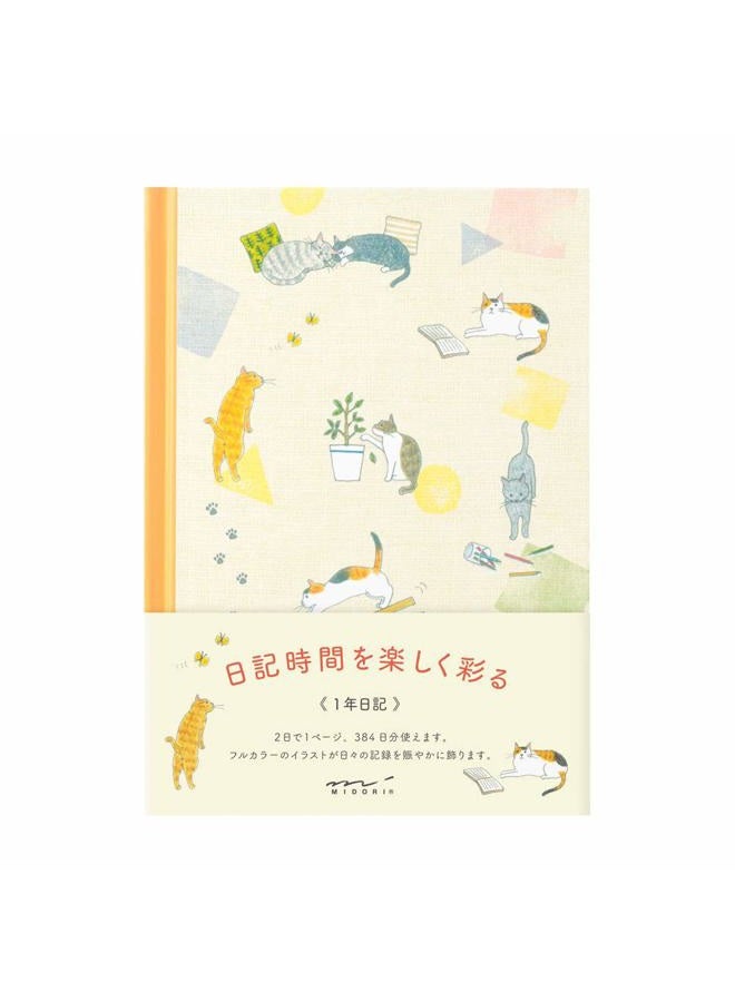 Midori Designphil Midori Diary cat Pattern 1 Page 2 Days 1 Year Diary - Image 1