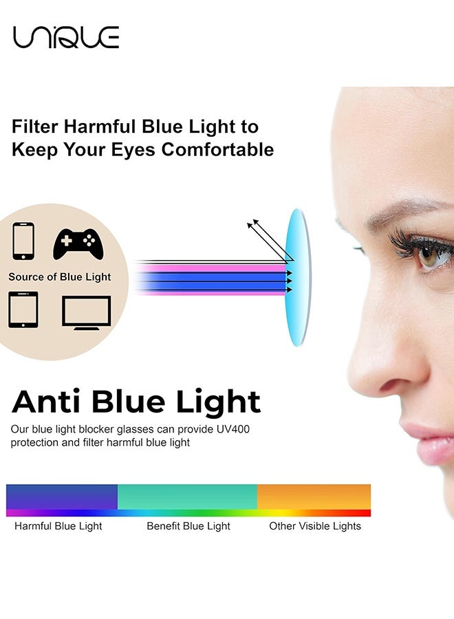 يونيك نظارات - نظارات حجب الضوء الأزرق - نظارات غير قصيرة النظر - نسائي للرجال للقراءة / الألعاب / التلفزيون / نظارات الهاتف المحمول - مضاد لإجهاد العين - نظارات عصرية خفيفة الوزن للكمبيوتر الشخصي - مع حافظة نظارات (أسود) - Image 4