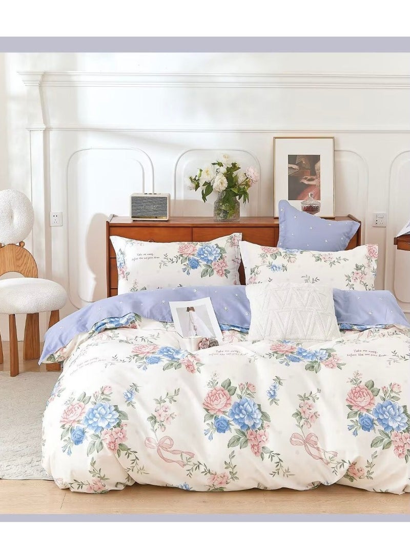 AL RAID 6-Piece King Size Cotton Bedding Set - Includes Duvet Cover 220x240 cm, Fitted Sheet 200x200+25 cm, 4 Pillowcases 50x75 cm - Soft, Durable, Elegant Design, Perfect King Size Bed Set