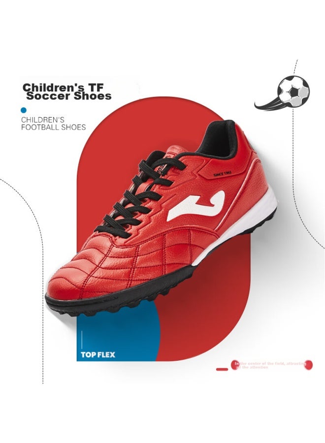 Joma Soccer Shoes For Children, Tf Turf Cleats For Boys And Girls, Youth And Elementary School Students, Non-slip Wear-resistant Football Training Shoes, White And Red, Size 34 - Image 2
