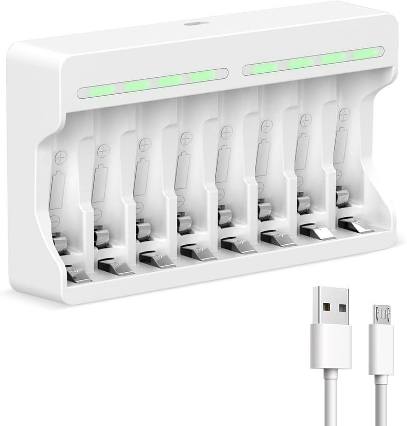 Khazna 8 Slots Battery Charger, for AA AAA Ni-MH Rechargeable Battery, 5V 2A Fast Charging Function, USB Input, Intelligent Battery Detection Technology, Rechargeable AA AAA Battery Charger - Image 1
