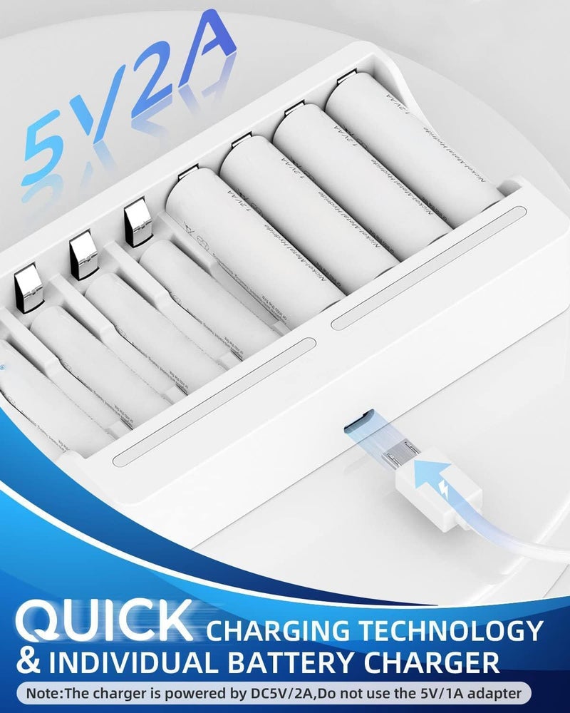 Khazna 8 Slots Battery Charger, for AA AAA Ni-MH Rechargeable Battery, 5V 2A Fast Charging Function, USB Input, Intelligent Battery Detection Technology, Rechargeable AA AAA Battery Charger - Image 3