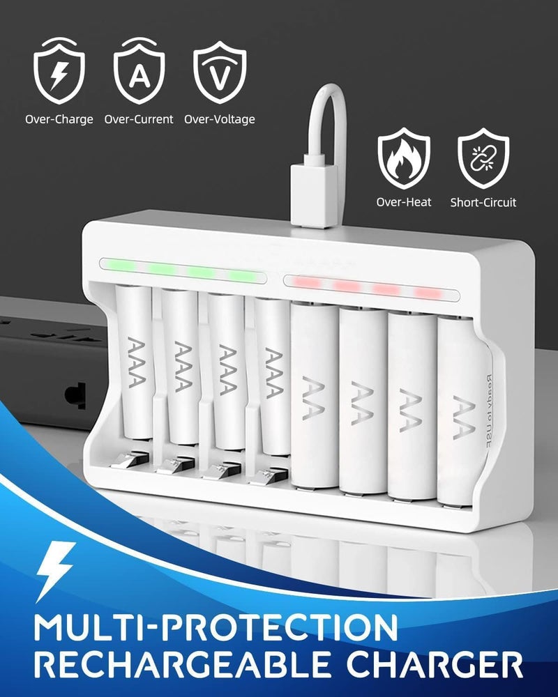 Khazna 8 Slots Battery Charger, for AA AAA Ni-MH Rechargeable Battery, 5V 2A Fast Charging Function, USB Input, Intelligent Battery Detection Technology, Rechargeable AA AAA Battery Charger - Image 4
