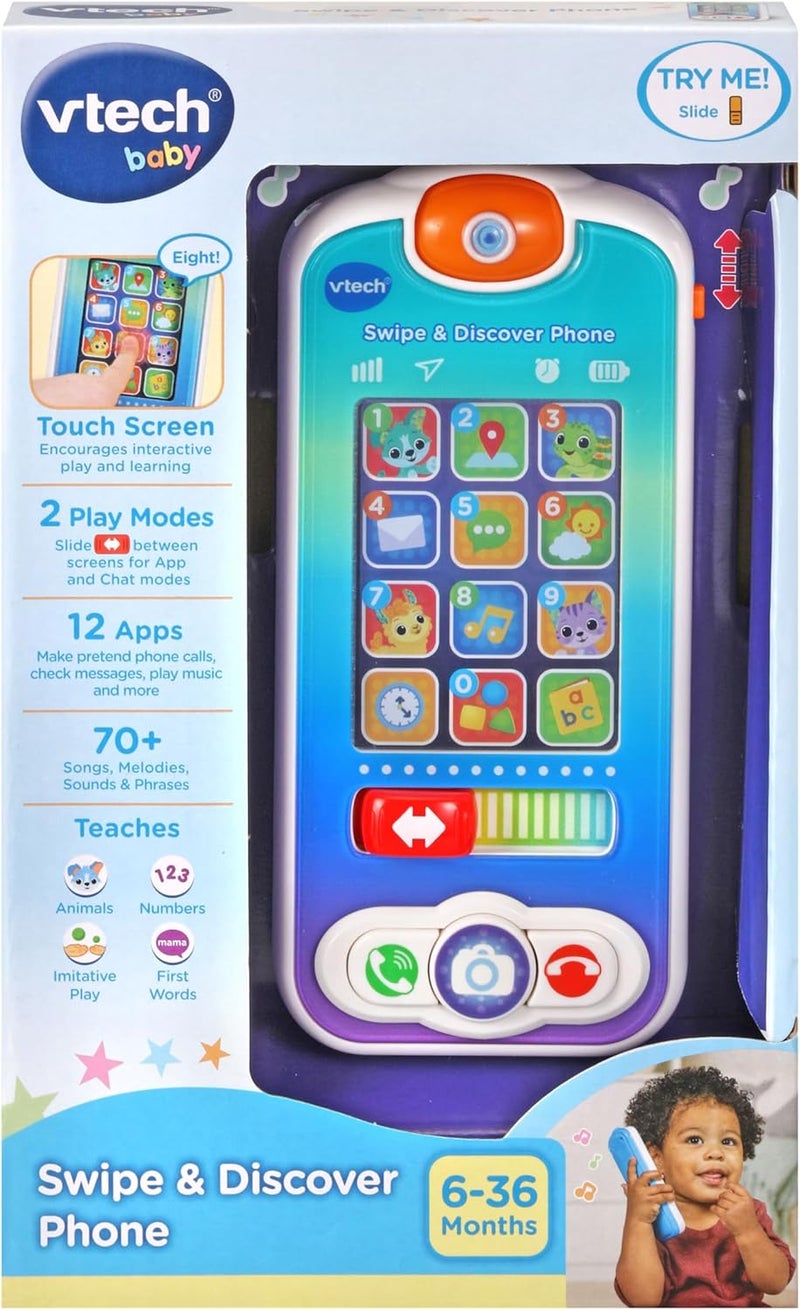 في تك VTech هاتف التمرير والاكتشاف، هاتف للعب للأطفال الرضع من البنين والبنات، لعبة تفاعلية مع أضواء وأصوات، ألعاب هواتف للأطفال الرضع، لعبة تعليمية مع الحيوانات والأرقام، من عمر 6 أشهر فما فوق، النسخة الإنجليزية - Image 5