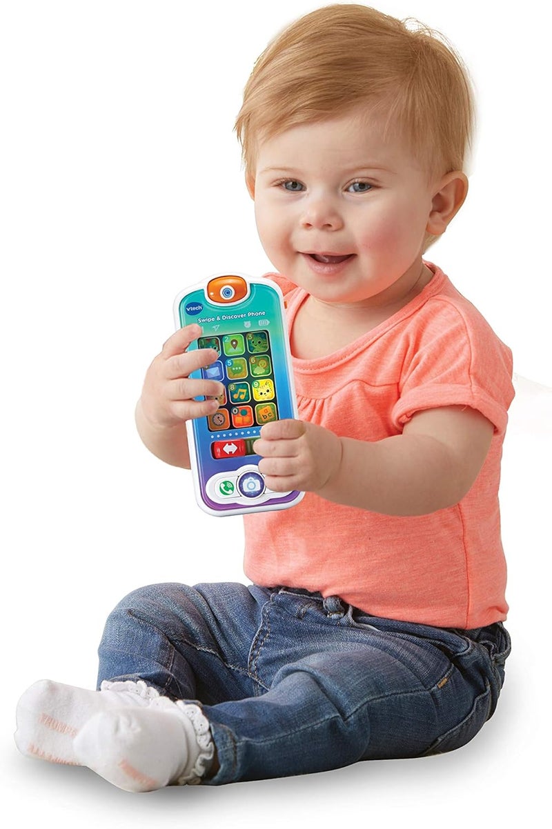 في تك VTech هاتف التمرير والاكتشاف، هاتف للعب للأطفال الرضع من البنين والبنات، لعبة تفاعلية مع أضواء وأصوات، ألعاب هواتف للأطفال الرضع، لعبة تعليمية مع الحيوانات والأرقام، من عمر 6 أشهر فما فوق، النسخة الإنجليزية - Image 4