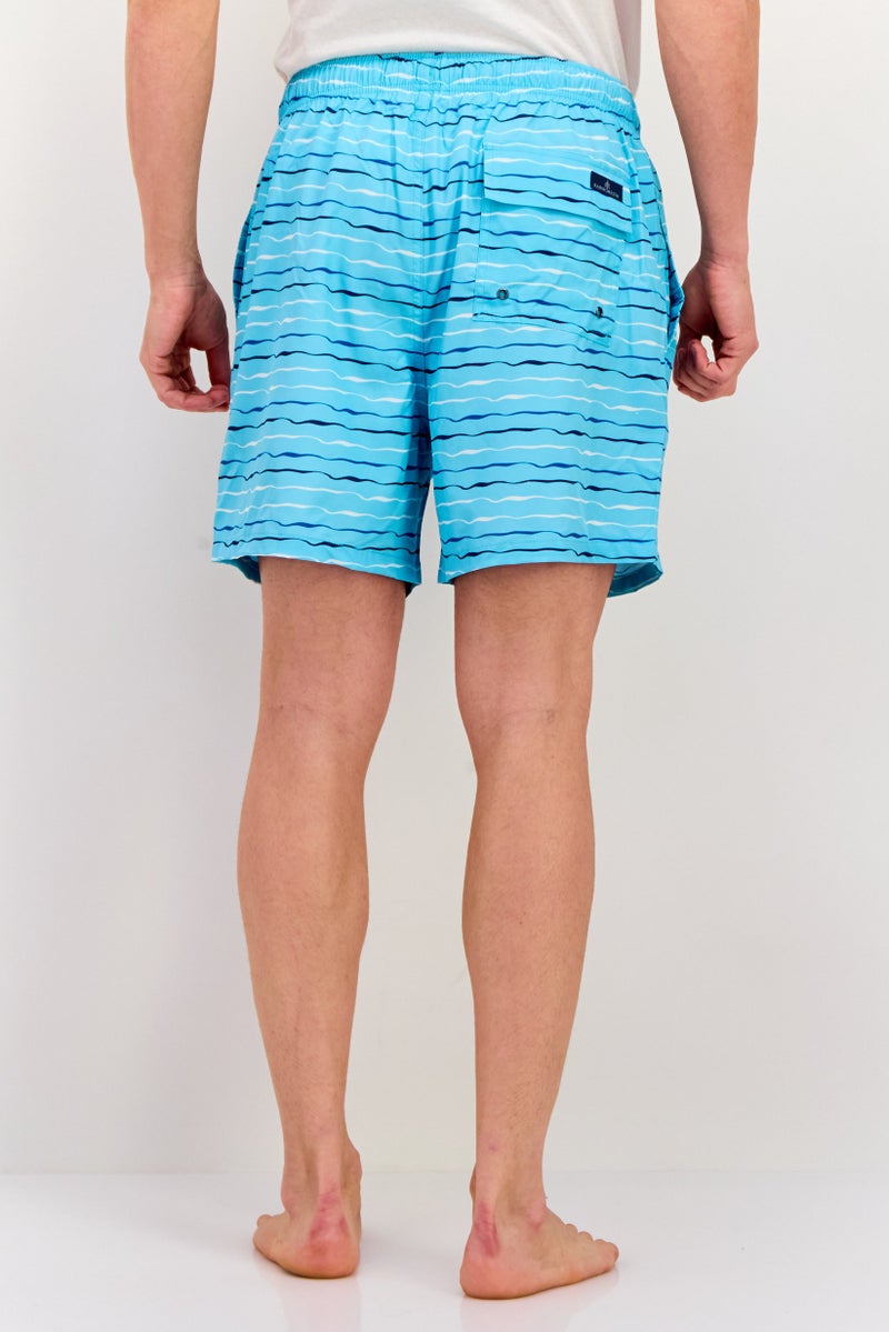 Rainforest Men Drawstring Stripe Pull On Board Shorts, Turquoise - Image 2