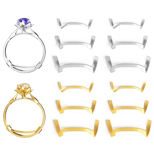 ELETIUO Filled Metal Ring Guard Set for Loose Rings,12 Pack 3 Sizes for Different Band Widths,Invisible Ring Size Adjuster Tightener Spacer Fitter for Any Ring Size,Golden+Silver Color - Image 1