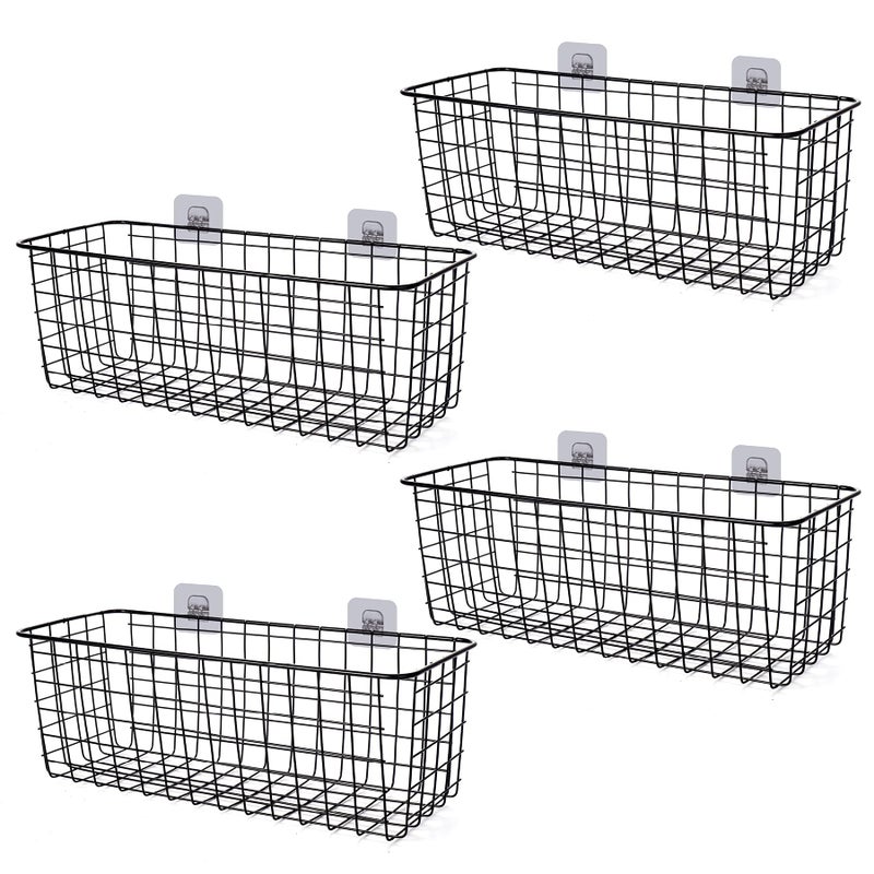 XINFULL 4 Pack Wire Storage Baskets Household Metal WallMounted Containers Organizer Bins for Kitchen Bathroom Freezer Pantry Closet Laundry Room Cabinets Garage Shelf Large