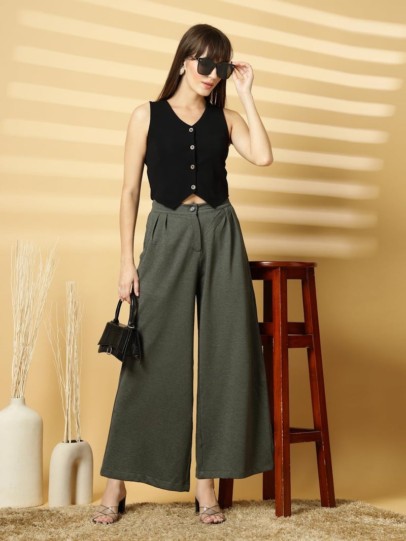 OOMPH! Matty Wide Leg Pants|Flared Korean Style Formal Pants|Baggy and Loose Trouser for Girls and Women|Stylish Korean Trousers for Women - Image 5