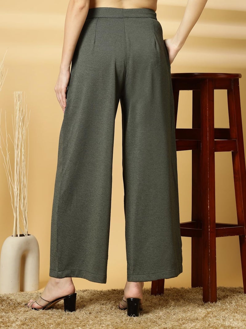 OOMPH! Matty Wide Leg Pants|Flared Korean Style Formal Pants|Baggy and Loose Trouser for Girls and Women|Stylish Korean Trousers for Women - Image 3