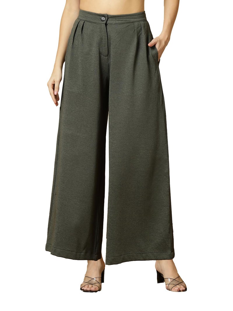 OOMPH! Matty Wide Leg Pants|Flared Korean Style Formal Pants|Baggy and Loose Trouser for Girls and Women|Stylish Korean Trousers for Women - Image 1