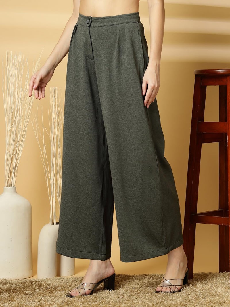 OOMPH! Matty Wide Leg Pants|Flared Korean Style Formal Pants|Baggy and Loose Trouser for Girls and Women|Stylish Korean Trousers for Women - Image 2