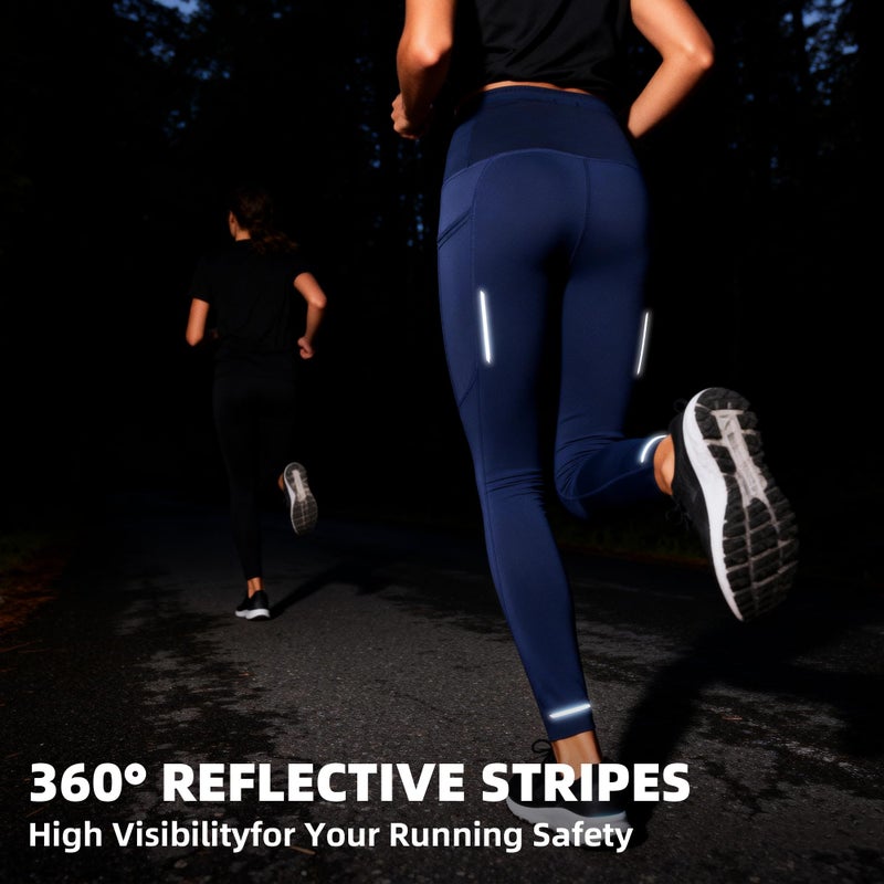 Clbort Running Leggings for Women with 6 Pockets Gym Workout Leggings High Waisted Yoga Pants Tummy Control Compression Pants - Image 2