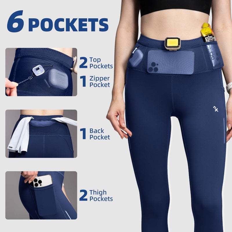 Clbort Running Leggings for Women with 6 Pockets Gym Workout Leggings High Waisted Yoga Pants Tummy Control Compression Pants - Image 3