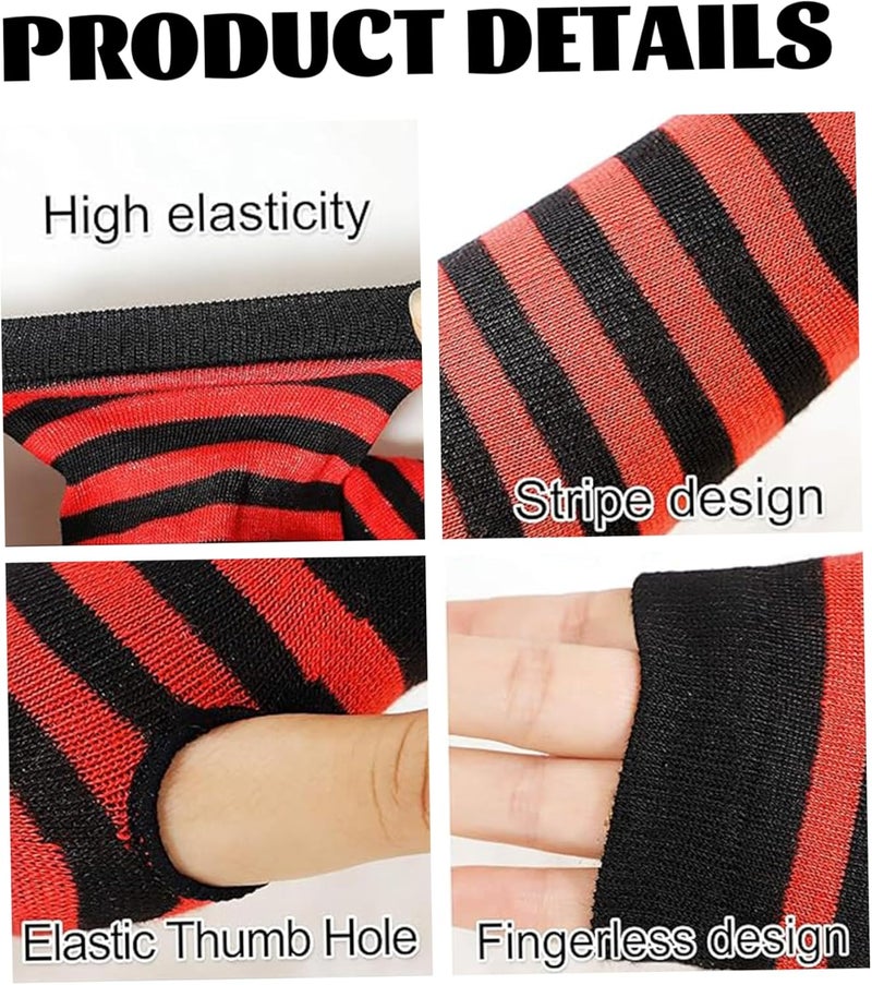 Fingerless Arm Warmers: 3 Pairs Windproof Stretchy Elastic Fabric With Thumb Hole - Striped Layered Design Arm Sleeves for Autumn Winter Outdoor Commutes Daily Tasks Women Girls - Image 5