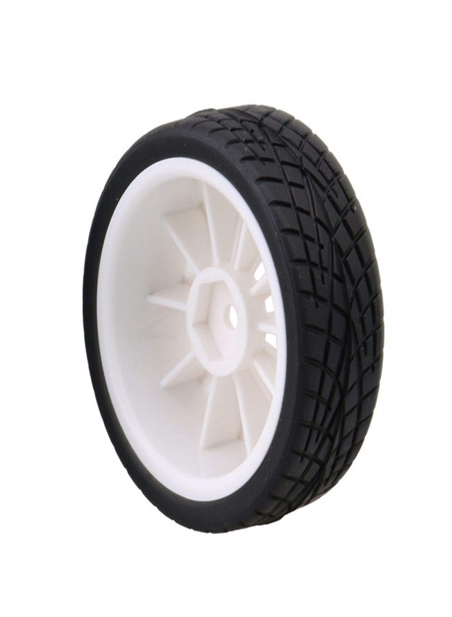 Mxfans 12mm Hex White Plastic 10-Spoke Wheel Rims & Black Fish Pattern Rubber Tires for RC 1:10 On Road Racing Car Pack of 4 - Image 3