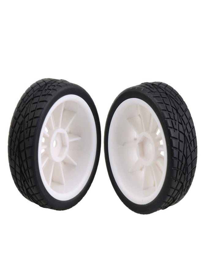 Mxfans 12mm Hex White Plastic 10-Spoke Wheel Rims & Black Fish Pattern Rubber Tires for RC 1:10 On Road Racing Car Pack of 4 - Image 2