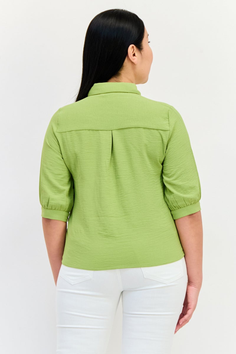 ONLY Women Spread Collar Short Sleeve Solid Blouse, Sage Green  - Image 3