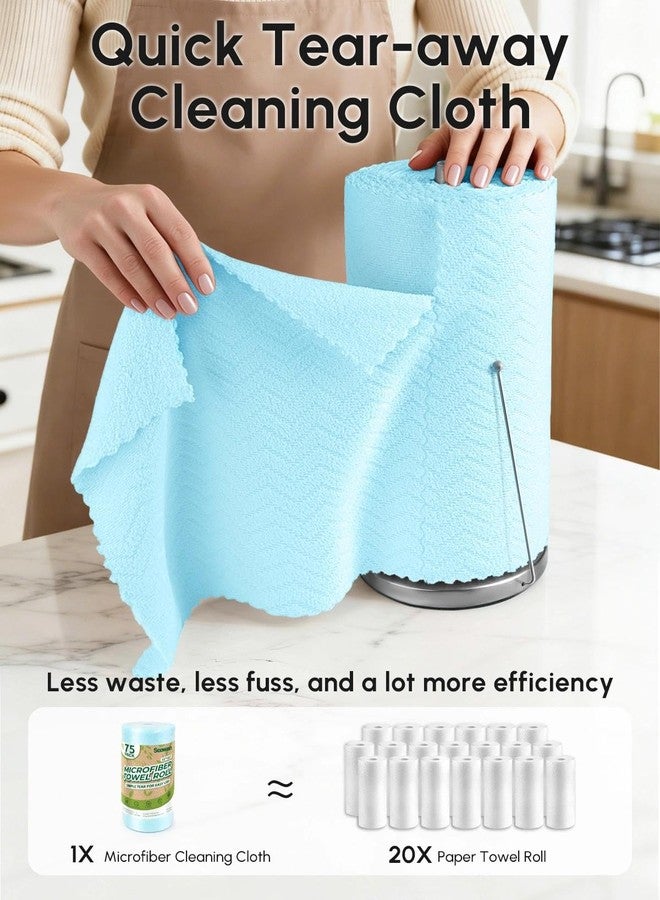 SOOWASH Microfiber Cleaning Cloths Roll 75 Pack 11.8" x 11.8" Paper Towels Tear Away Towels Lint Free Quick Dry Ultra Absorbent Scratch Free Washable Reusable Rags Kitchens Home Car (Blue-75 Pack) - Image 2