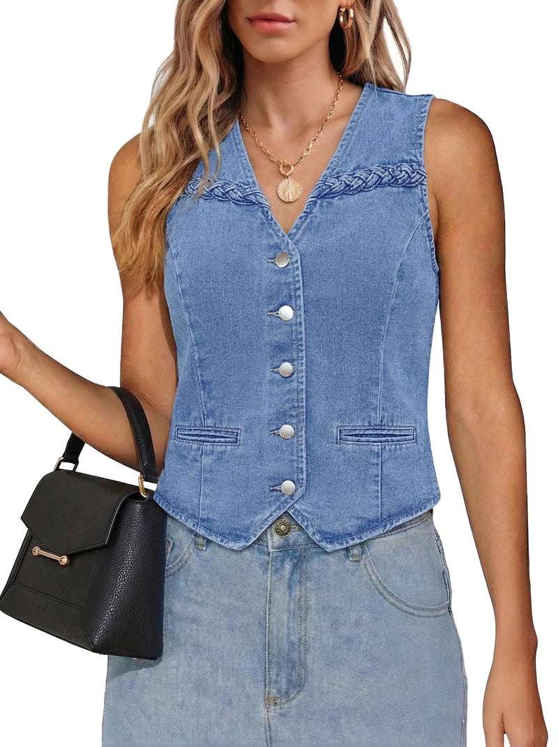 luvamia Denim Vest Top Women Vest Medium Blue Small Fits Size 4-6 - Image 1