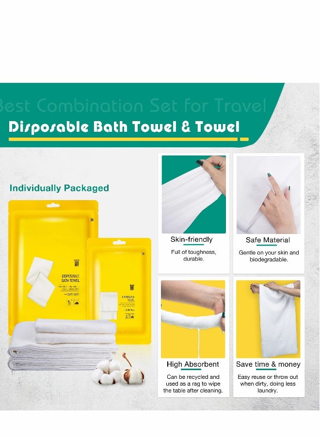 طقم بياضات سفر disposable مكون من 4 قطع، شراشف disposable، شراشف للسفر التجاري، فندق، رحلة، تخييم خارجي، 1 غطاء لحاف، 1 شريحة سرير و 2 غطاء وسادة، 2 منشفة، 2 منشفة استحمام - Image 3