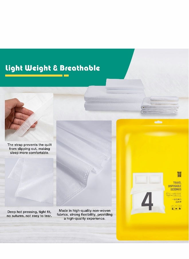 طقم بياضات سفر disposable مكون من 4 قطع، شراشف disposable، شراشف للسفر التجاري، فندق، رحلة، تخييم خارجي، 1 غطاء لحاف، 1 شريحة سرير و 2 غطاء وسادة، 2 منشفة، 2 منشفة استحمام - Image 4