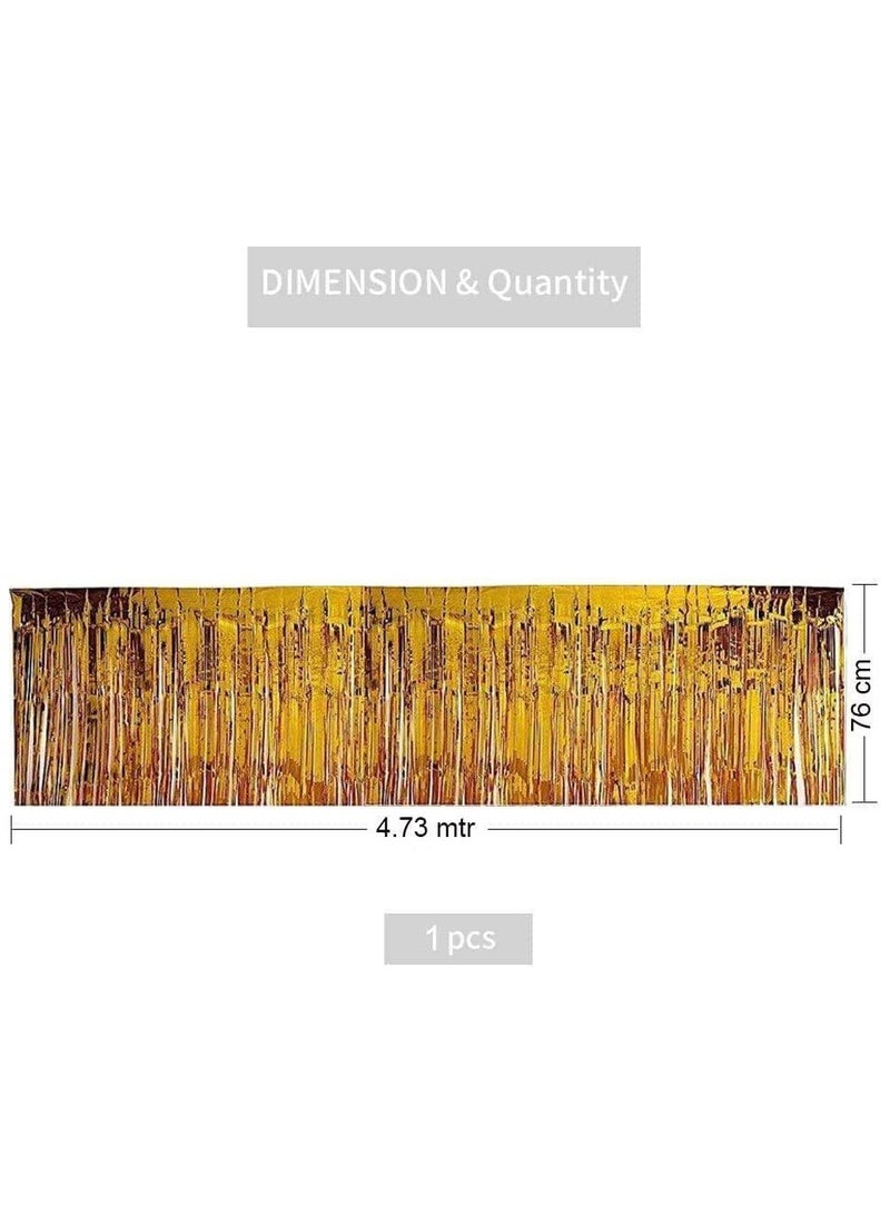 MARKQ Foil Fringe Table Skirt | 4.73 x 0.76 Meter Metallic Disposable Tablecloth Streamers Party Backdrop | Gold Foil Curtain for Bridal Shower, Graduation, Wedding, Birthday Party Decorations (Gold) - Image 2