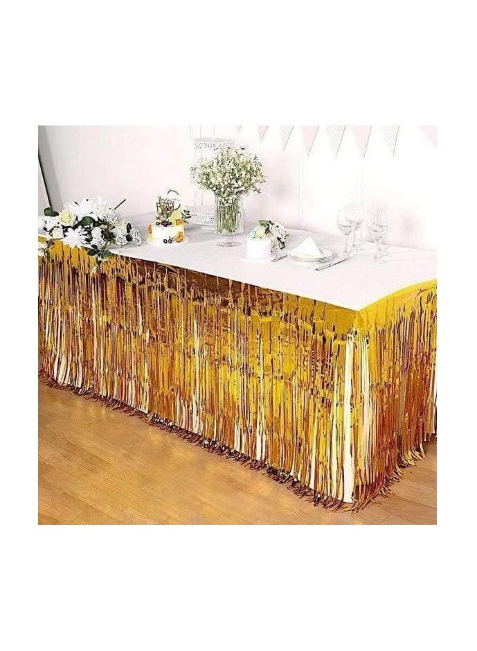MARKQ Foil Fringe Table Skirt | 4.73 x 0.76 Meter Metallic Disposable Tablecloth Streamers Party Backdrop | Gold Foil Curtain for Bridal Shower, Graduation, Wedding, Birthday Party Decorations (Gold) - Image 3