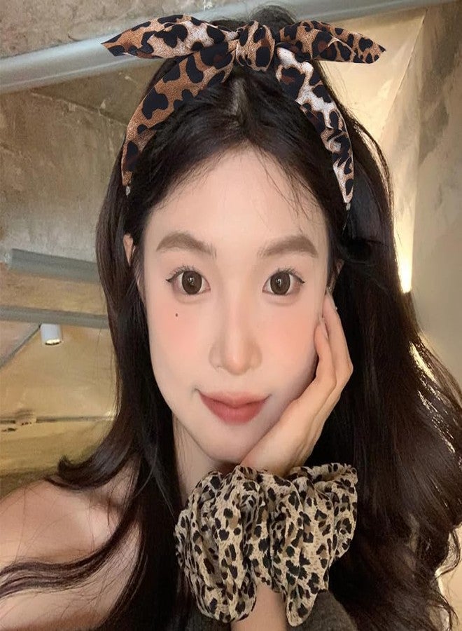 yaozeio Leopard Bow Headband for Women Girls Bowknot Hairband Elastic Bow Knot Head Band Leopard Print Headbands Head Wrap Wide Bow Hairband for Womens Long Short Hair Bow Hair accessories - Image 4