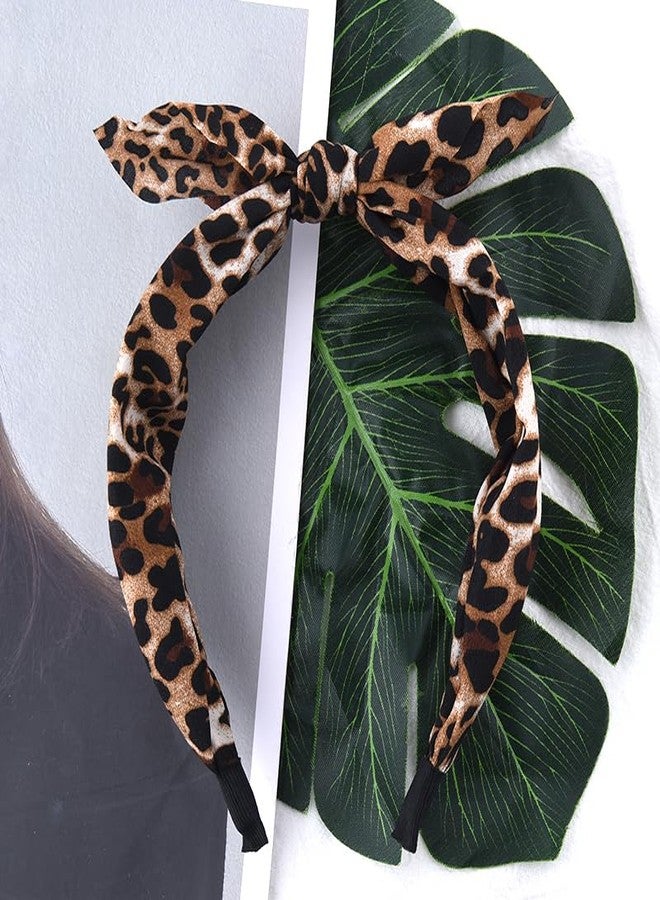 yaozeio Leopard Bow Headband for Women Girls Bowknot Hairband Elastic Bow Knot Head Band Leopard Print Headbands Head Wrap Wide Bow Hairband for Womens Long Short Hair Bow Hair accessories - Image 3