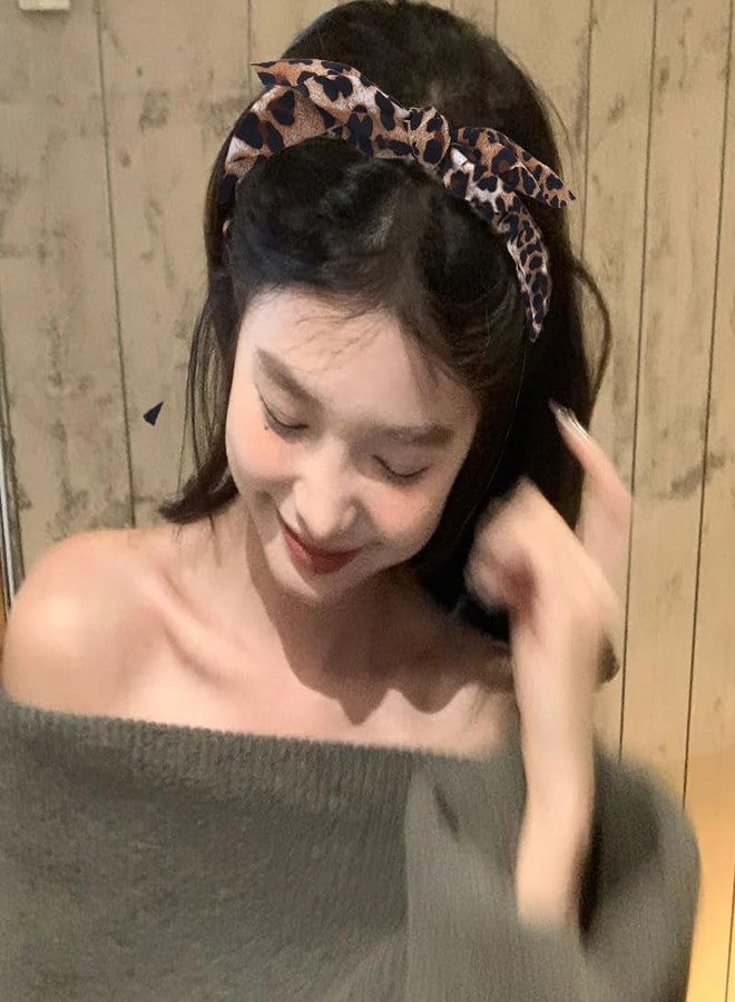 yaozeio Leopard Bow Headband for Women Girls Bowknot Hairband Elastic Bow Knot Head Band Leopard Print Headbands Head Wrap Wide Bow Hairband for Womens Long Short Hair Bow Hair accessories - Image 5