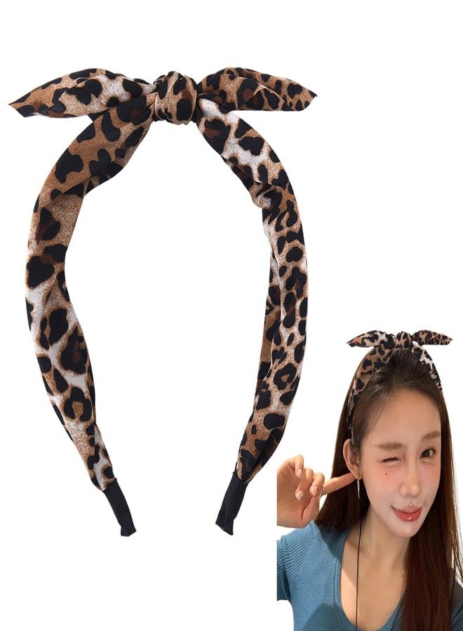 yaozeio Leopard Bow Headband for Women Girls Bowknot Hairband Elastic Bow Knot Head Band Leopard Print Headbands Head Wrap Wide Bow Hairband for Womens Long Short Hair Bow Hair accessories - Image 1