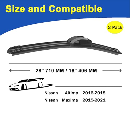 SIMPWIBLD 2 Factory Wiper Blades Replacement For 2016-2018 Nissan Altima/2015-2021 Nissan Maxima Original Equipment Windshield Wiper Blades Set 28"+16" (Set of 2) U/J HOOK - Image 2