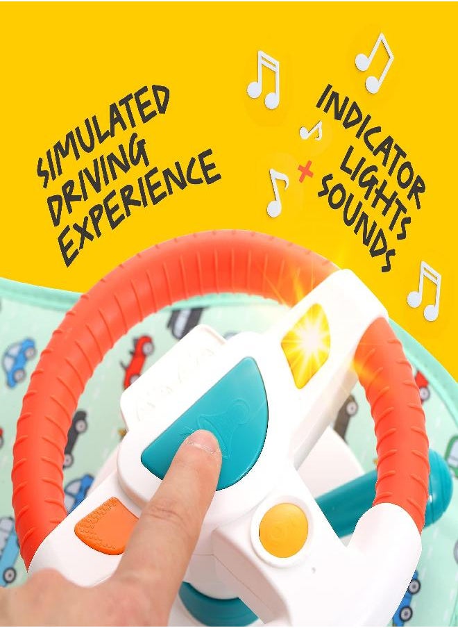 BETTERLINE BETTERLINE Baby Car Seat Toy for Infants and Toddlers, Interactive Driving Steering Wheel with Lights, Music and Mirror, Realistic Driving Sounds - Can use for Stroller or Playpen, Adjustable Strap  - Image 3
