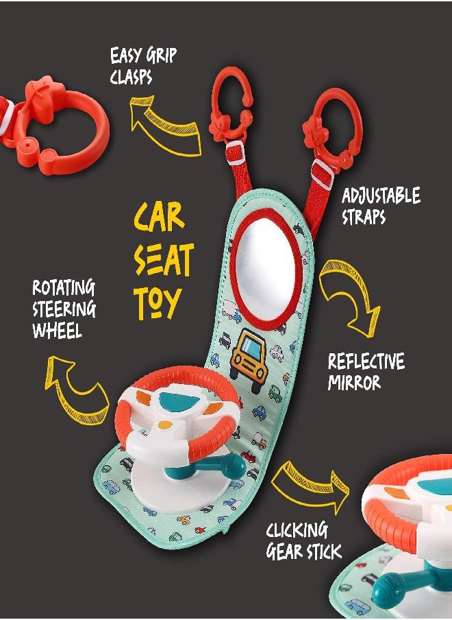 BETTERLINE BETTERLINE Baby Car Seat Toy for Infants and Toddlers, Interactive Driving Steering Wheel with Lights, Music and Mirror, Realistic Driving Sounds - Can use for Stroller or Playpen, Adjustable Strap  - Image 2