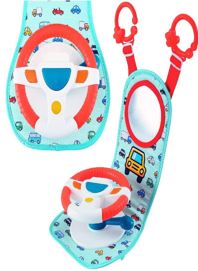 BETTERLINE BETTERLINE Baby Car Seat Toy for Infants and Toddlers, Interactive Driving Steering Wheel with Lights, Music and Mirror, Realistic Driving Sounds - Can use for Stroller or Playpen, Adjustable Strap  - Image 5