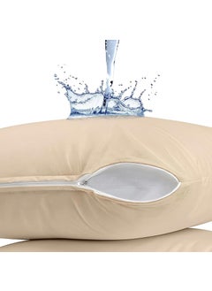 Sea Monk Sea Monk Waterproof Pillow Protector Set of 2 18 x 28 Inch Beige Color Pillow Protector with Zippered Closures Waterproof Pillow Protection Cover with Zipper  - Image 2