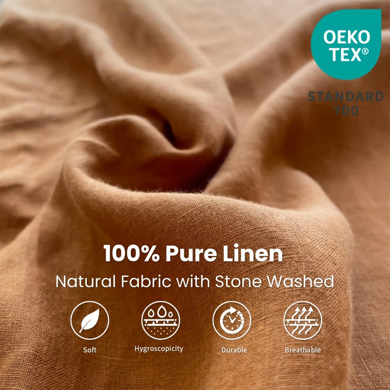 King Linens 100% Linen Fitted Sheet Stone Washed Solid Color - (1 Piece) 14 inch Deep Pocket Mattress Cover Soft Natural Breathable Farmhouse - Rust  King Size - Image 2