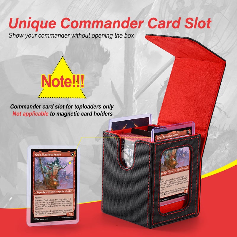 Stepane MTG Deck Box, Double Display Window, Commander Deck Box Fits 120+ Single Sleeved Cards, PU Leather Magnetic Closure Card Box with 2 Dividers&2 Toploaders for TCG, CCG, Black/Red - Image 3