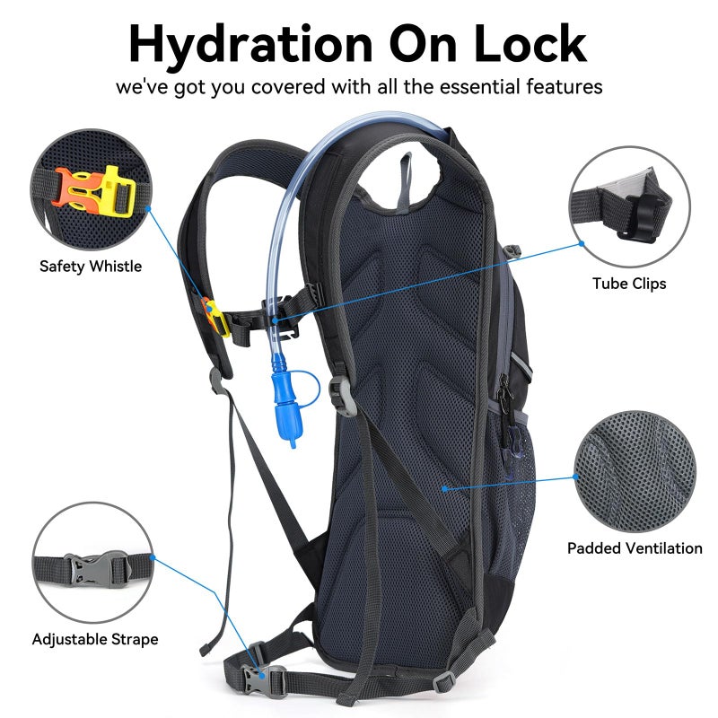 Opliy Hydration Pack,Hydration Backpack with 2L Hydration Bladder Lightweight Running Water Backpack for Women Men Kids (Black) - Image 3