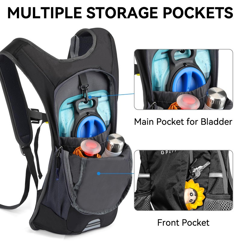 Opliy Hydration Pack,Hydration Backpack with 2L Hydration Bladder Lightweight Running Water Backpack for Women Men Kids (Black) - Image 5
